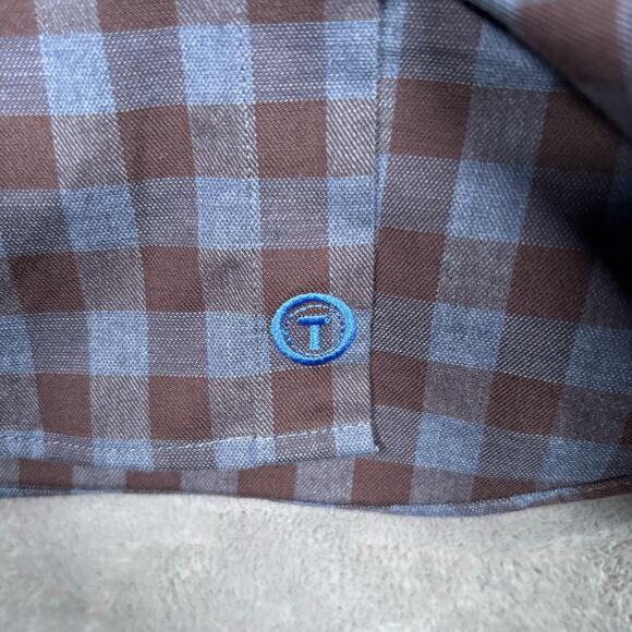 Twillory Untuckable Tailored Fit Shirt Brown Blue Check S-M Button Down Mens - Picture 4 of 7
